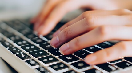 Hand Typing on a Keyboard: A close-up of hands typing on a sleek laptop keyboard.
