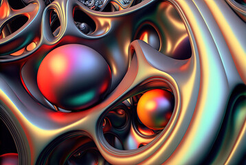 Poster - Abstract background with colorful fractals. Surreal composition with fluid waves of liquid metal.