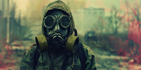 Wall Mural - Gasmask portrait. The Chemical Menace: Warfare's Deadly Arsenal, Aftermath, and Ongoing Impact