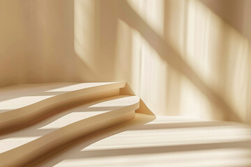 Wall Mural - light beige background for product presentation with abstract step design and natural light