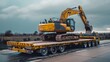 © Wattana - A flatbed trailer carrying a large construction excavator