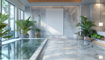 Wall Mural - Luxury spa room marble flooring with empty frame