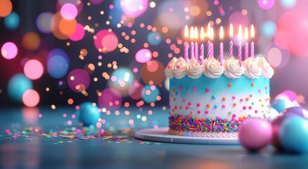 Poster - Birthday Cake With Candles and Confetti