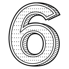 a minimalistic traced number 6 letter having dotted outline vector on white background