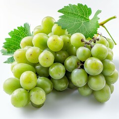 Sticker - Fresh Green Grapes With Leaf on White Background