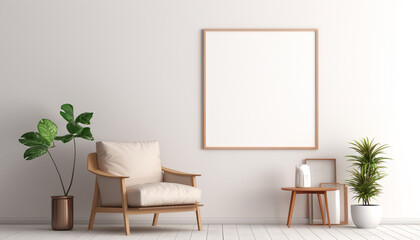 Wall Mural - Minimalist living room subtle color accents with empty frame