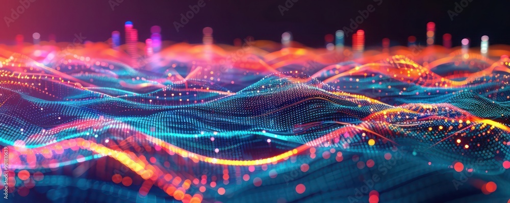 Abstract smart cityscape with vibrant dot point connections and fluid ...