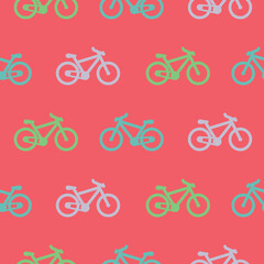 Wall Mural - Fun bikes seamless pattern for kids and teens. Urban style modern bright pink bicycle background. Sport extreme style creative wallpaper and fabric design.