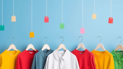 Wall Mural - A rack of clothes hangs on a wall with a yellow hoodie