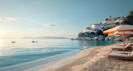 Wall Mural - Beach Resort With Lounge Chairs in the Mediterranean