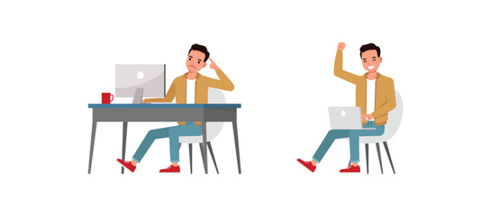Wall Mural - businessman wear brown jacket working and thanking in office character vector illustration design se