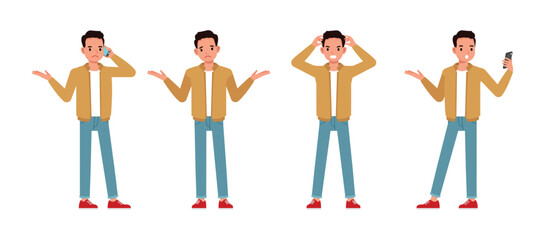 Wall Mural - businessman wear brown jacket working in office character vector illustration design set. man with n