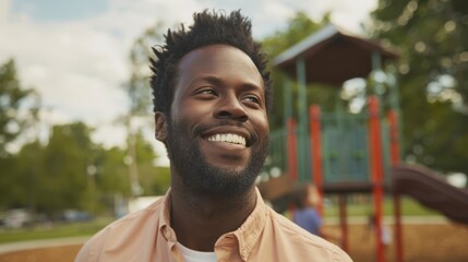 Wall Mural - Joyful African American Man Smiling at Park on Sunny Day