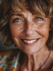 Wall Mural - A close-up shot of a smiling woman, perfect for any positive and uplifting concept