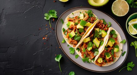 Wall Mural - Three Tacos With Pulled Pork, Avocado, and Cilantro