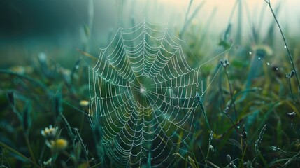 Close up shot of a spider web in the natural environment