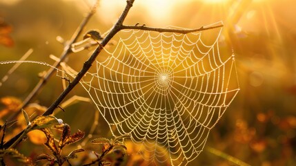 Close up shot of a spider web in the natural environment