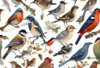 Wall Mural - Garden Birds on a plain background