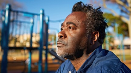 Poster - Thoughtful Senior Man Contemplating Nature at Sunset in Park