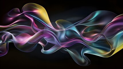 Sticker - neon waves in various colors against a black backdrop. Vibrant, futuristic background that is abstract.