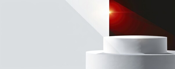 Wall Mural - White Cylindrical Platform Against a Red and Black Background