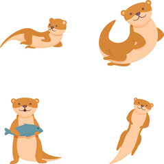 Wall Mural - Funny weasel icons set cartoon vector. Mink ferret character. Cute animal