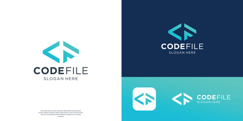 initial letter c and f coding logo design template.