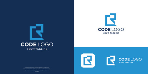 creative letter coding logo on square shape design concept.