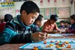 © spyrakot - Chinese Schoolboy Engaged in Math Club Activities with Classmates, Academic Focus in Classroom Setting
