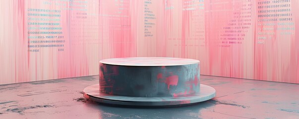 Canvas Print - A Circular Platform in a Pink and Gray Abstract Room