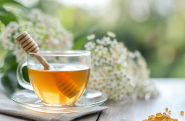 Canvas Print - Tea With Honey and Flowers