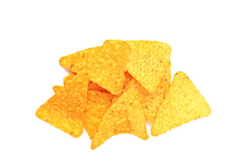 Corn chips, nachos isolated on white background.