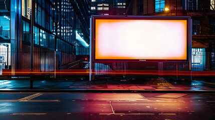 Canvas Print - Empty Urban Billboard at Night, Ready for Mockup Display.