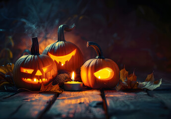 Poster - Candle lit Halloween Pumpkins