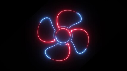 Wall Mural - Five-wing special fan sign neon icon on black background. Blurred lightning. Animation.
