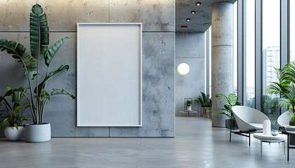 Modern lobby acoustic panels with empty frame