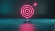 © MAY - A futuristic neon target symbol glowing brightly against a dark, minimalist backdrop, conveying a sense of purpose and direction. The image offers ample copy space for adding text or graphics related