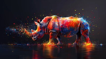 Wall Mural -   Rhino in colorful water painting