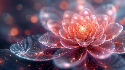 Wall Mural -   Close-up of a pink flower on a blue and pink background with multiple sources of light in the background