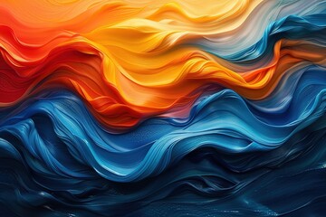 Wall Mural - A painting of a wave with a red and yellow stripe on it