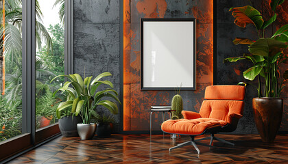 Canvas Print - Modern lobby with bold patterns with empty frame