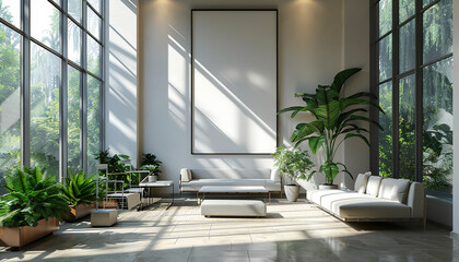 Wall Mural - Modern lobby with clean lines with empty frame