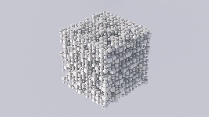 Wall Mural - Cube with white geometric shapes. Abstract animation, 3d render.