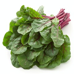 Sticker - Fresh Green Swiss Chard Leaves With Red Stalks on White Background