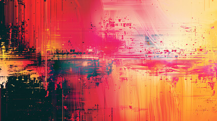 Wall Mural - abstract vibrant digital glitch effect with copy space on right side