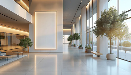 Wall Mural - Modern lobby with textured walls with empty frame