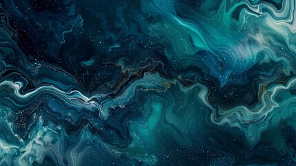 Sticker - Abstract background with swirling teal and white marble texture, representing fluidity, movement, and the beauty of nature.