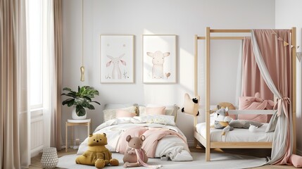 Sticker - Children's bright cozy bedroom with a  toys	