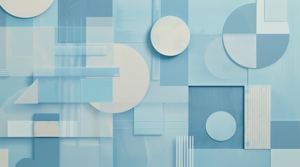 Sticker - This abstract image features a variety of geometric shapes in pastel blue and white. The shapes overlap and intersect, creating a sense of depth and dimension. The image is a great representation of g