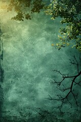 Sticker - Green and Teal Background with Silhouette of Branch and Leaves